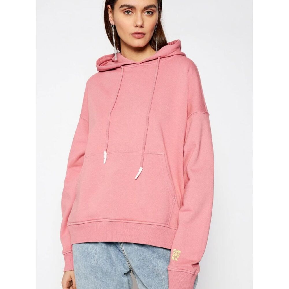 One Teaspoon Rose Pink Smiley-Back Batwing Hoodie oversized relaxed size XXS